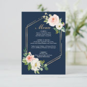 Navy Blue Gold Blush Wedding Menu of Vrijgezellenf Kaart (Staand voorkant)