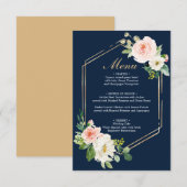 Navy Blue Gold Blush Wedding Menu of Vrijgezellenf Kaart (Voorkant / Achterkant)