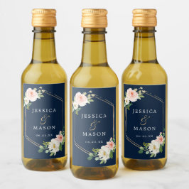 Navy Blue Gold Blush Wedding Mini Wine Labels Wijn Etiket