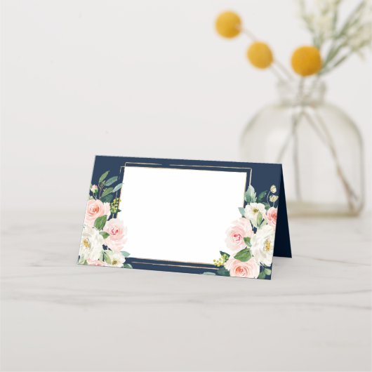 Navy Blue Gold Blush Wedding Plaatskaartje (Voorkant)