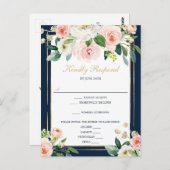 Navy Blue Gold Blush Wedding RSVP Briefkaart (Voorkant / Achterkant)