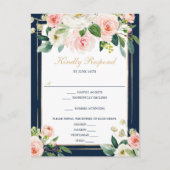 Navy Blue Gold Blush Wedding RSVP Briefkaart (Voorkant)