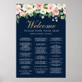 Navy Blue Gold Blush Wedding Seding Chart Sign Poster (Voorkant)
