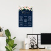 Navy Blue Gold Blush Wedding Seding Chart Sign Poster (Thuiskantoor)