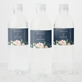 Navy Blue Gold Blush Wedding Water Bottle Labels Waterfles Etiket (Flessen)