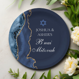 Navy Blue Gold B'nai Mitzvah Elegant Party Papieren Bordje