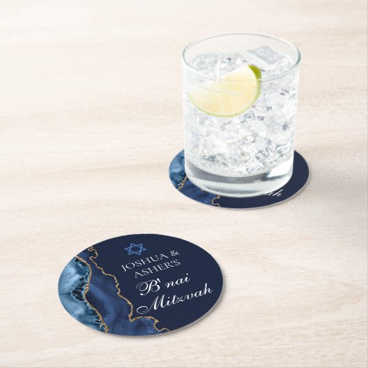 Navy Blue Gold B'nai Mitzvah Elegant Party Ronde Kartonnen Onderzetter (Insitu)