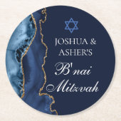 Navy Blue Gold B'nai Mitzvah Elegant Party Ronde Kartonnen Onderzetter (Voorkant)