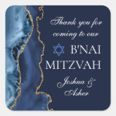 Navy Blue Gold B'nai Mitzvah Elegant Party Vierkante Sticker (Voorkant)