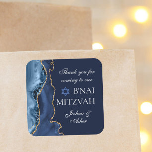 Navy Blue Gold B'nai Mitzvah Elegant Party Vierkante Sticker