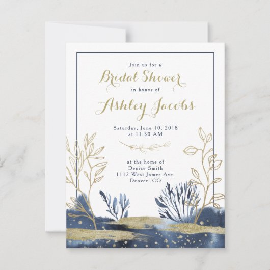 Navy Blue Gold Boho Floral Vrijgezellenfeest Kaart (Voorkant)