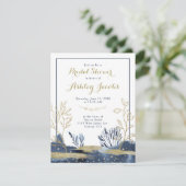 Navy Blue Gold Boho Floral Vrijgezellenfeest Kaart (Staand voorkant)