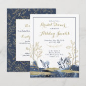 Navy Blue Gold Boho Floral Vrijgezellenfeest Kaart (Voorkant / Achterkant)