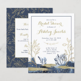 Navy Blue Gold Boho Floral Vrijgezellenfeest Kaart