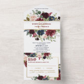 Navy Blue Gold Boho RSVP All in One Wedding Invite All In One Uitnodiging (Binnen)