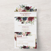 Navy Blue Gold Boho RSVP All in One Wedding Invite Uitnodiging (Binnen)