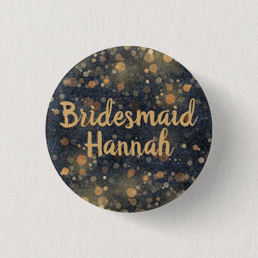 Navy Blue Gold Bokeh Script Bridesmaid Ronde Button 3,2 Cm (Voorkant)