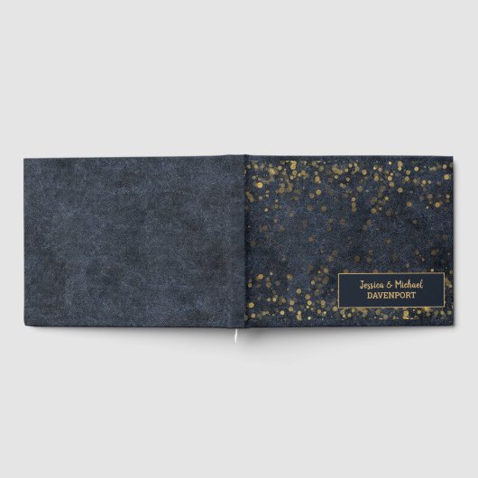 Navy Blue Gold Bokeh Wedding Gastenboek (Volledig)