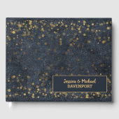 Navy Blue Gold Bokeh Wedding Gastenboek (Voorkant)