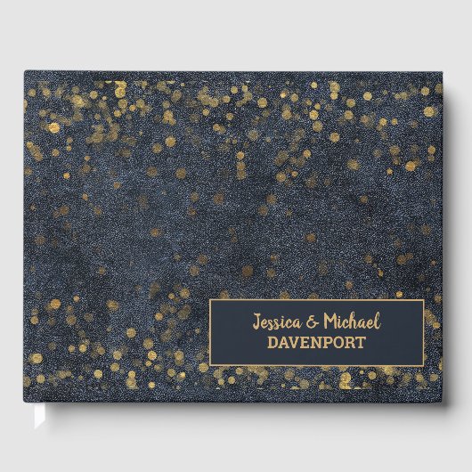 Navy Blue Gold Bokeh Wedding Gastenboek (Voorkant)