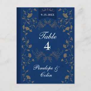 Navy Blue Gold Book Hoesje Trouwtafel Nummer Briefkaart