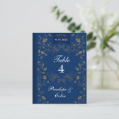 Navy Blue Gold Book Hoesje Trouwtafel Nummer Briefkaart (Staand voorkant)