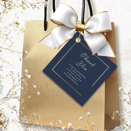 Navy Blue Gold Border Elegante bruiloft Dank u Bedankjes Labels