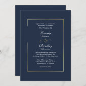 Navy Blue Gold Border Minimal Elegant Wedding Kaart (Voorkant / Achterkant)