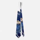 Navy Blue & Gold Botanical Floral Wedding Groom Stropdas (Voorkant)