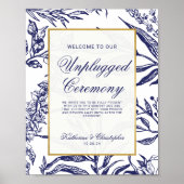 Navy Blue Gold Botanical Unplugged Wedding Poster (Voorkant)