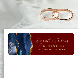Navy Blue Gold Bourgogne Wedding Return Adres Etiket