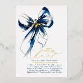 Navy Blue Gold Bow Elegant Whimsical Bridal Shower Folie Uitnodiging (Voorkant)