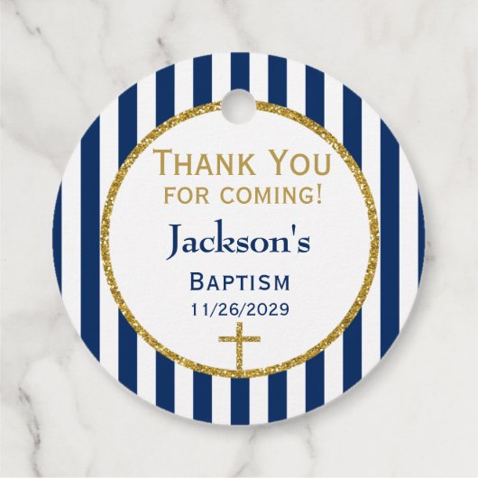 Navy Blue Gold Boys Baptisme Hartelijk dank Bedankjes Labels (Achterkant)