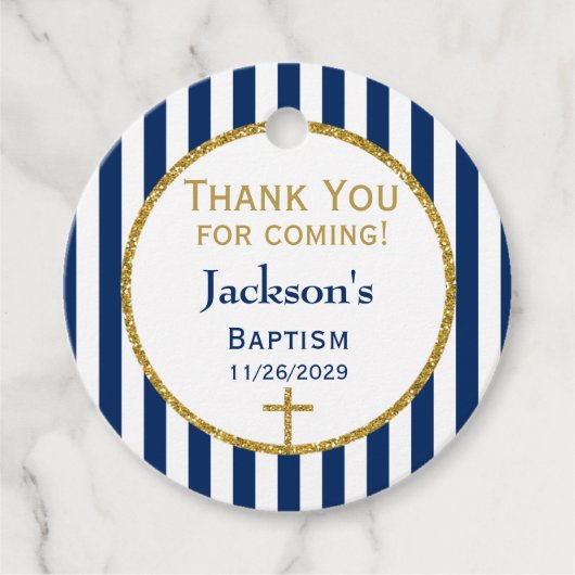 Navy Blue Gold Boys Baptisme Hartelijk dank Bedankjes Labels (Voorkant)