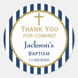 Navy Blue Gold Boys Baptisme Hartelijk dank Ronde Sticker