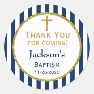 Navy Blue Gold Boys Baptisme Hartelijk dank Ronde Sticker