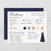 Navy Blue Gold Bridesmaid Information Kaart (Voorkant / Achterkant)