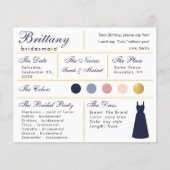 Navy Blue Gold Bridesmaid Information Kaart (Voorkant)
