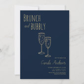 Navy Blue Gold brunch en bubble Vrijgezellenfeest Kaart (Voorkant)