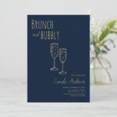 Navy Blue Gold brunch en bubble Vrijgezellenfeest Kaart (Staand voorkant)