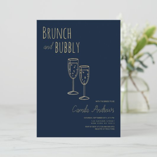 Navy Blue Gold brunch en bubble Vrijgezellenfeest Kaart (Staand voorkant)