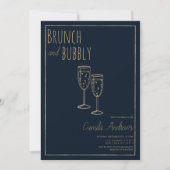 Navy Blue Gold Brunch en Bubbly Vrijgezellenfeest Kaart (Voorkant)