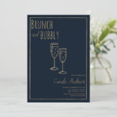 Navy Blue Gold Brunch en Bubbly Vrijgezellenfeest Kaart (Staand voorkant)