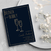 Navy Blue Gold Brunch en Bubbly Vrijgezellenfeest Kaart