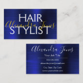 Navy Blue Gold Brushed Metal Hair Stylist Visitekaartje (Voorkant / Achterkant)