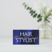 Navy Blue Gold Brushed Metal Hair Stylist Visitekaartje (Staand voorkant)