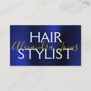 Navy Blue Gold Brushed Metal Hair Stylist Visitekaartje
