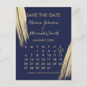 Navy Blue Gold Brushstrokes Kalender Sla de datum Aankondigingskaart (Voorkant)