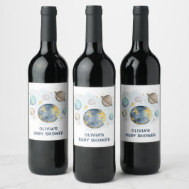 Navy Blue Gold Buitenspace Baby shower Favors Wijn Etiket