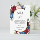 Navy Blue Gold Burgundy Red Blush Floral Weddensch Bedankkaart (Staand voorkant)